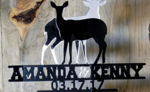 Buck and Doe Mirror Personalized Wedding Cake Topper