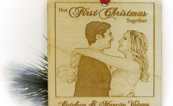 Our First Christmas Personalized Christmas Ornament, Wooden Photo Polaroid