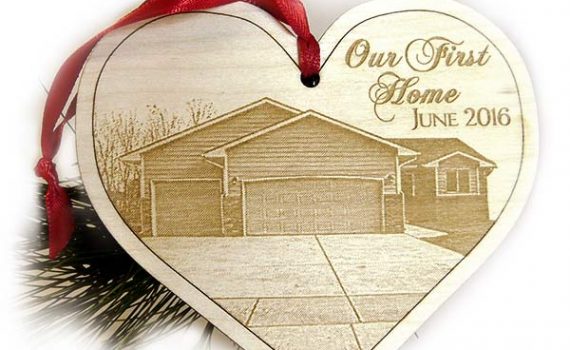 Our First Home Christmas Personalized Christmas Ornament, Wooden Photo Heart