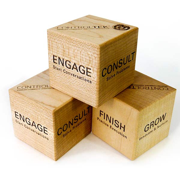 Personalized Blocks - Engraved wooden building blocks with your business logo or custom text/photo.