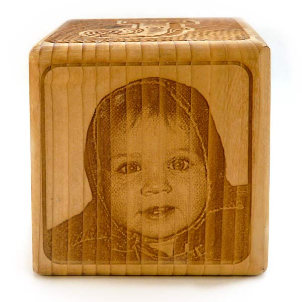 Laser Engraved Photo on Wood - 3.5" Personalized Baby Block