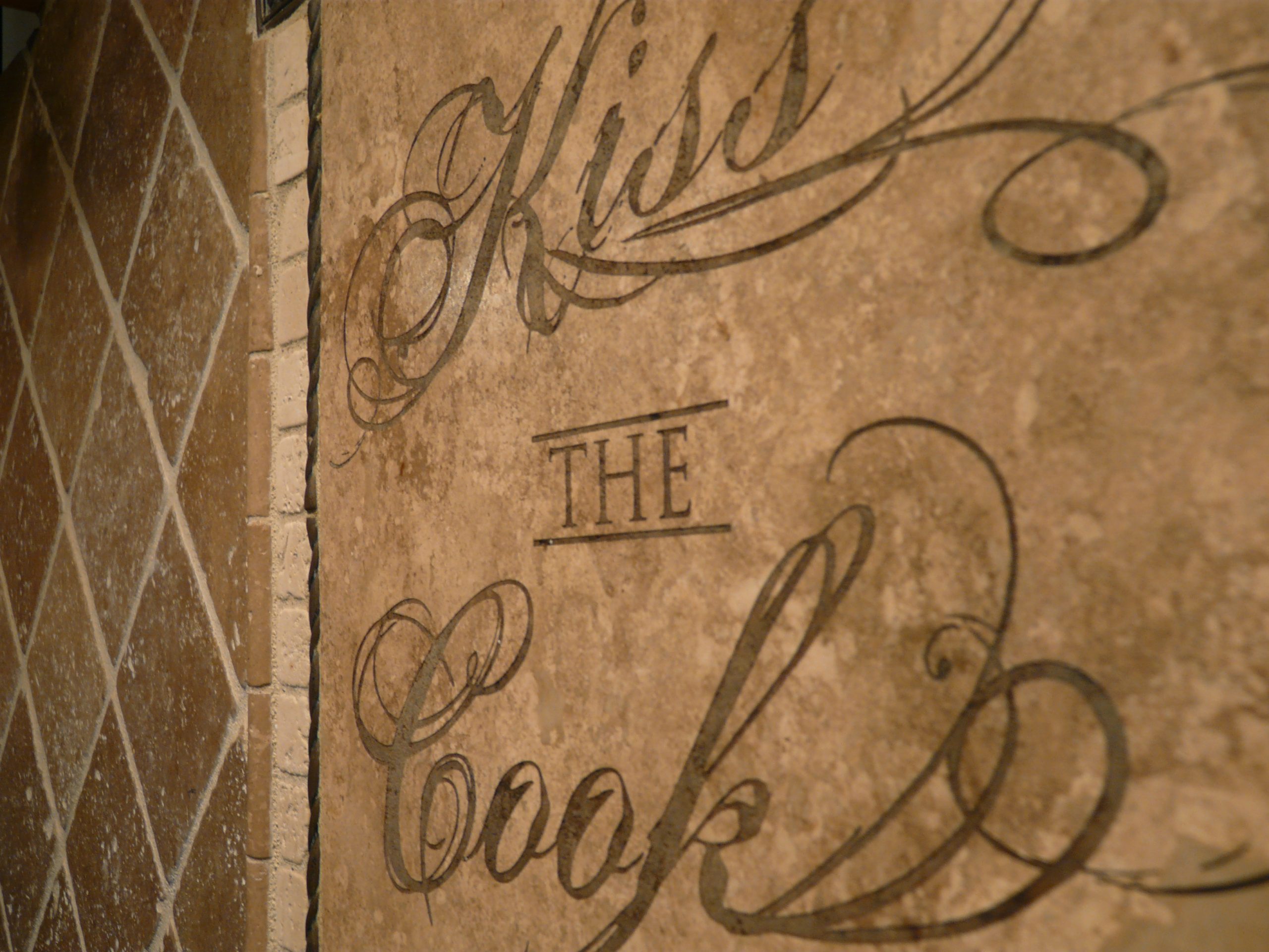Kiss the Cook travertine kitchen backsplash
