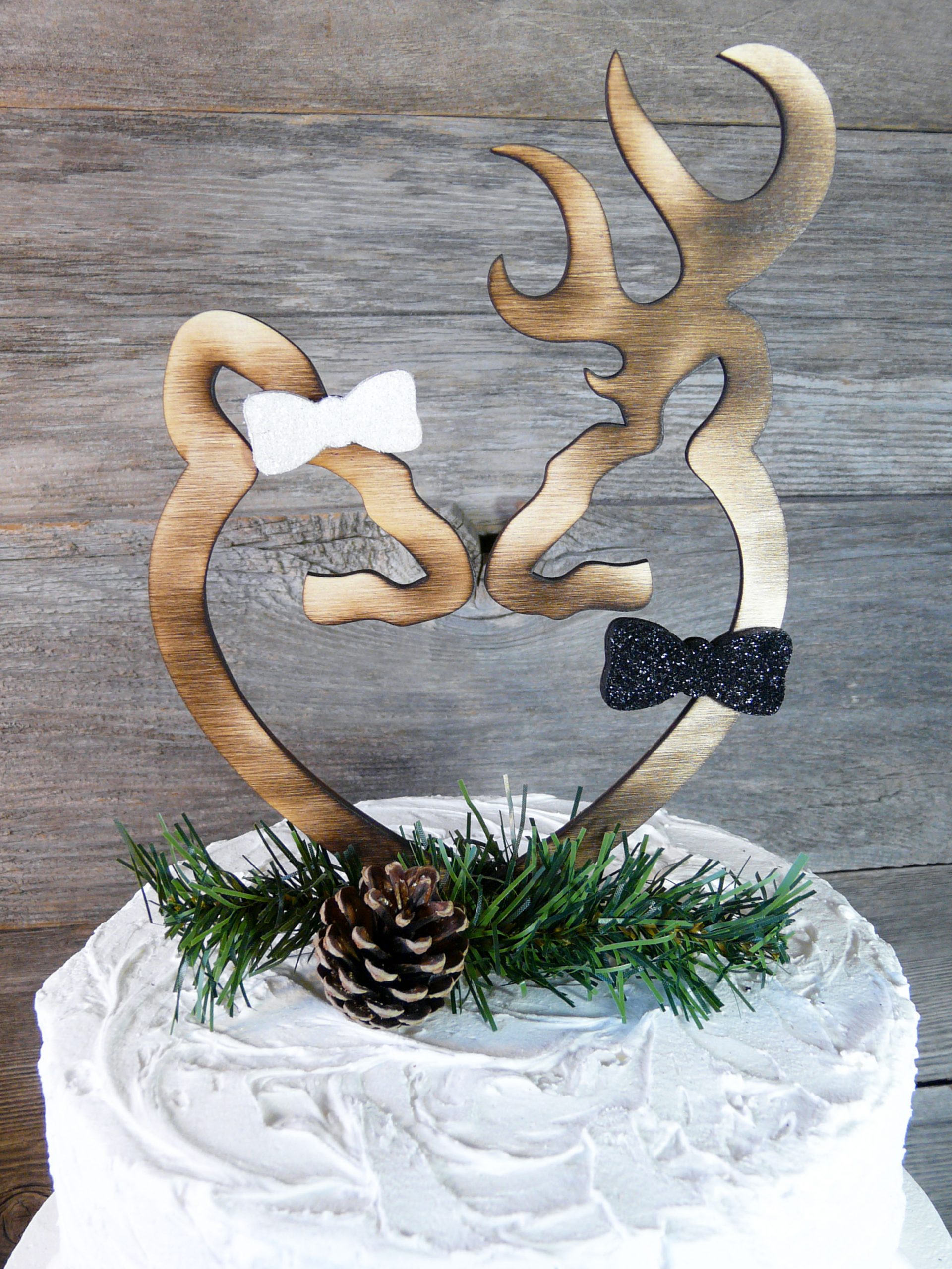 "Oh Deer" Buck and Doe Rustic Wedding Cake Topper