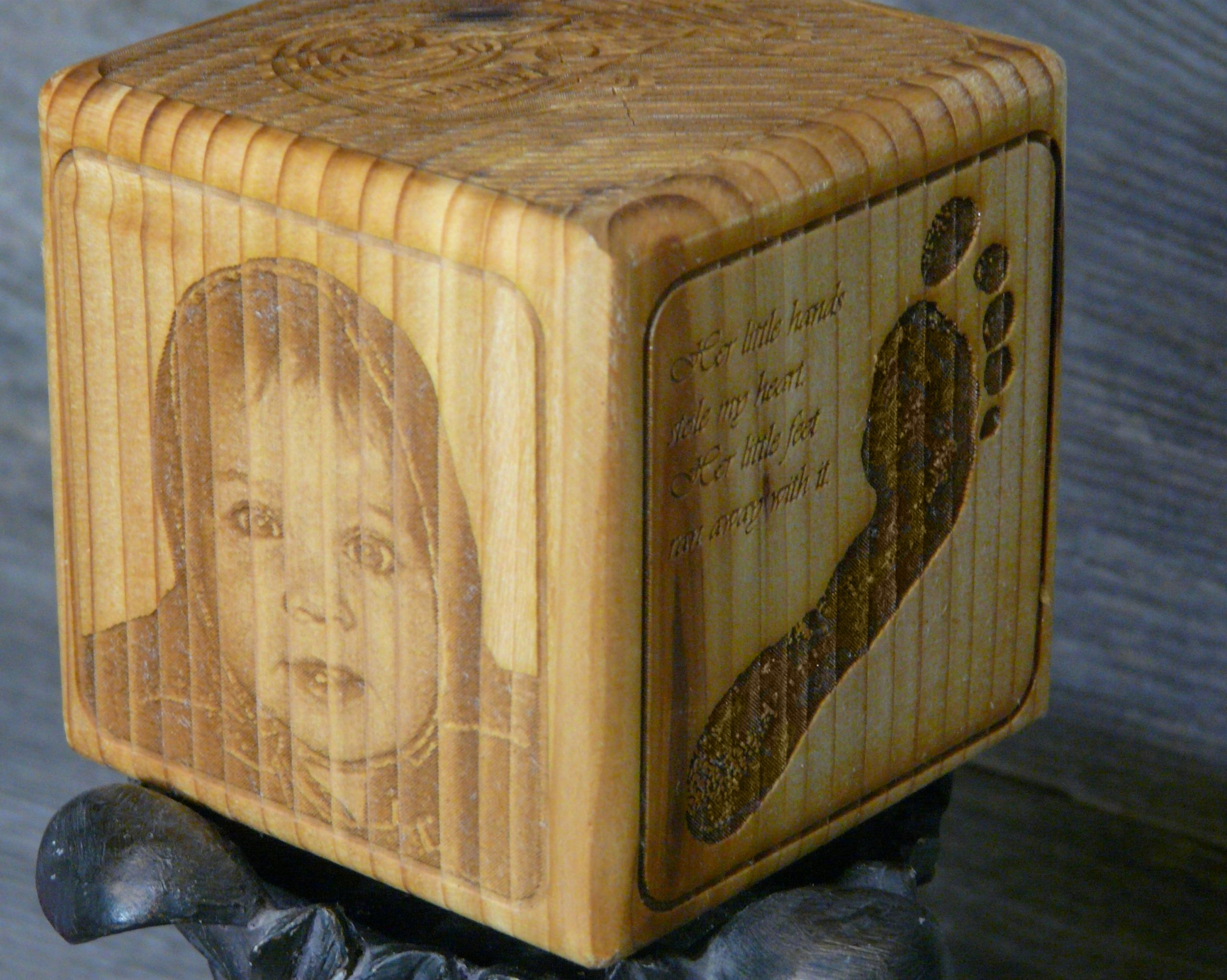 Rustic Wood Personalized Laser Engraved 3.5" Baby Block with Photo