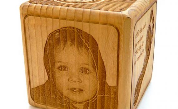 Laser Engraved Photo on Wood - 3.5" Personalized Baby Block
