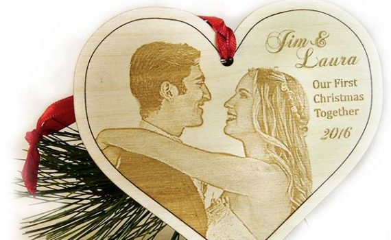 Our First Christmas Personalized Christmas Ornament, Wooden Photo Heart