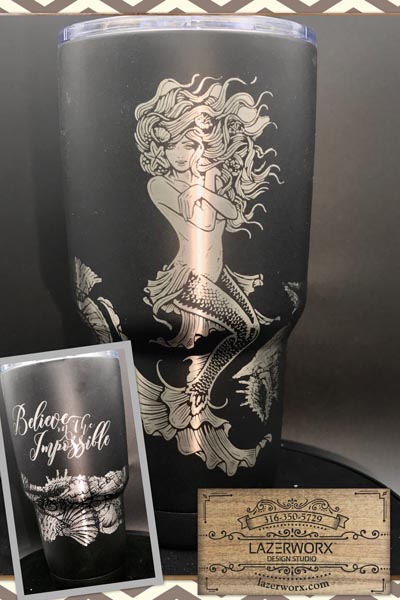 Beautiful Mermaid laser engraved on 30 oz Polar Camel Stainless Steel Tumbler - Can be Personalized